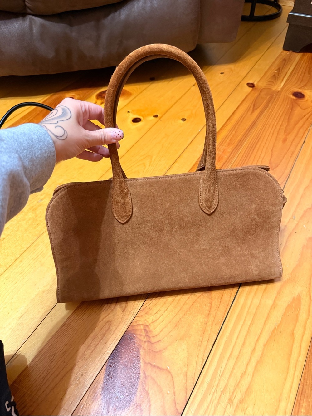 Suede Shoulder Bag in Brown — Structured Everyday Tote
